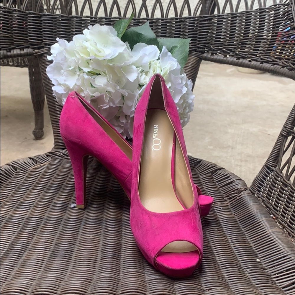 Nine and Co. hot pink four inch peep toe heels